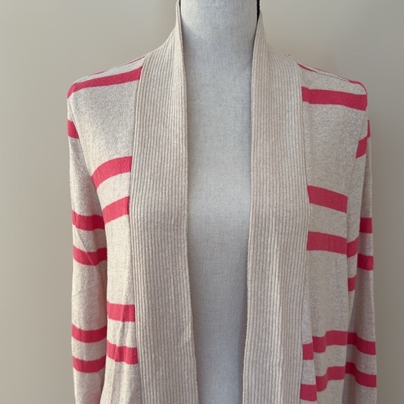 Stitch Fix Market & Spruce Long Open Cardigan Pink Stripe Lightweight Knit L - Picture 2 of 7